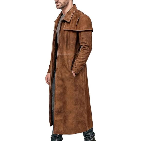 New Vegas Veteran Ranger NCR Brown Suede Leather Armor Duster Coat for Men - Picture 3 of 3